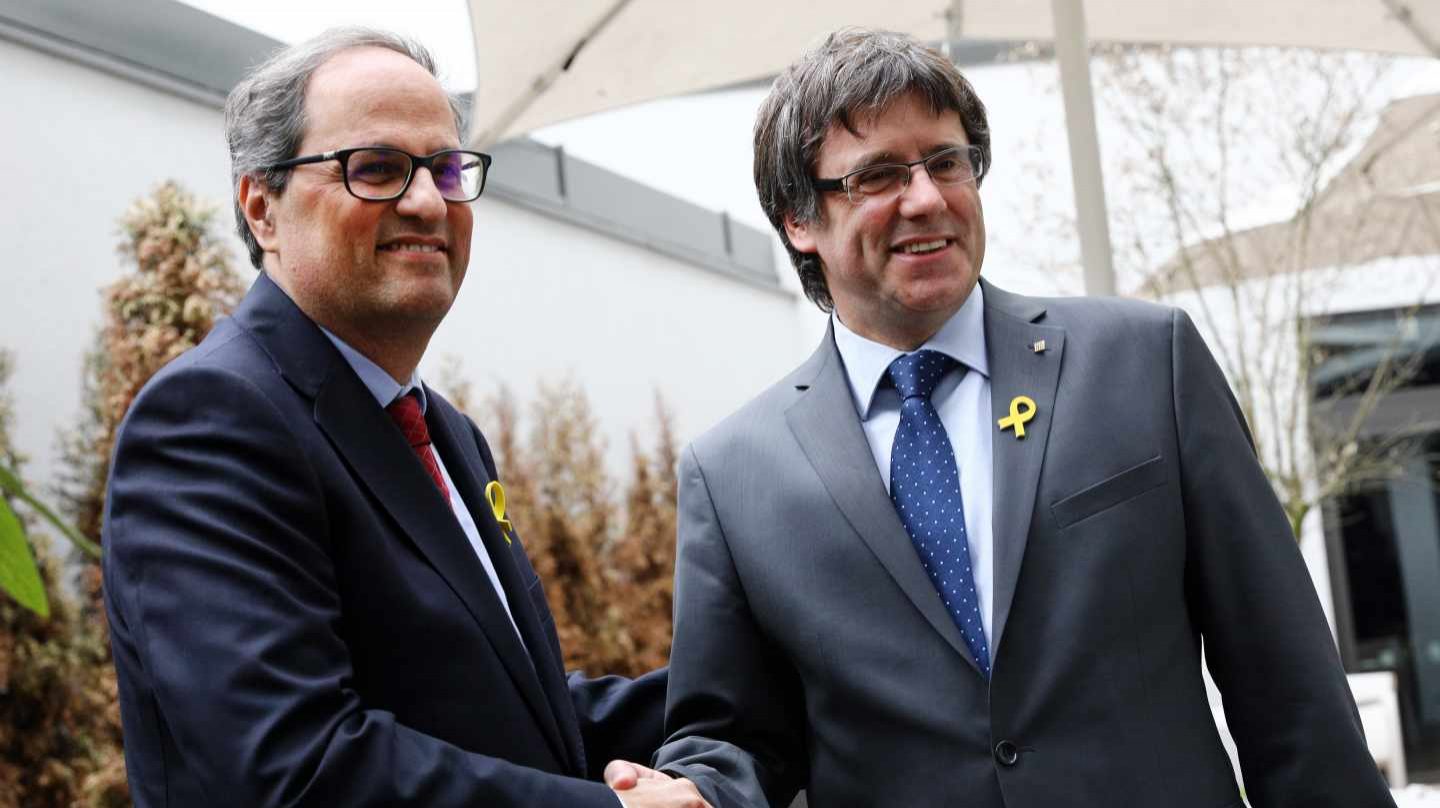 El President de la Generalitat, Quim Torra i el President a l'exili, Carles Puigdemont.